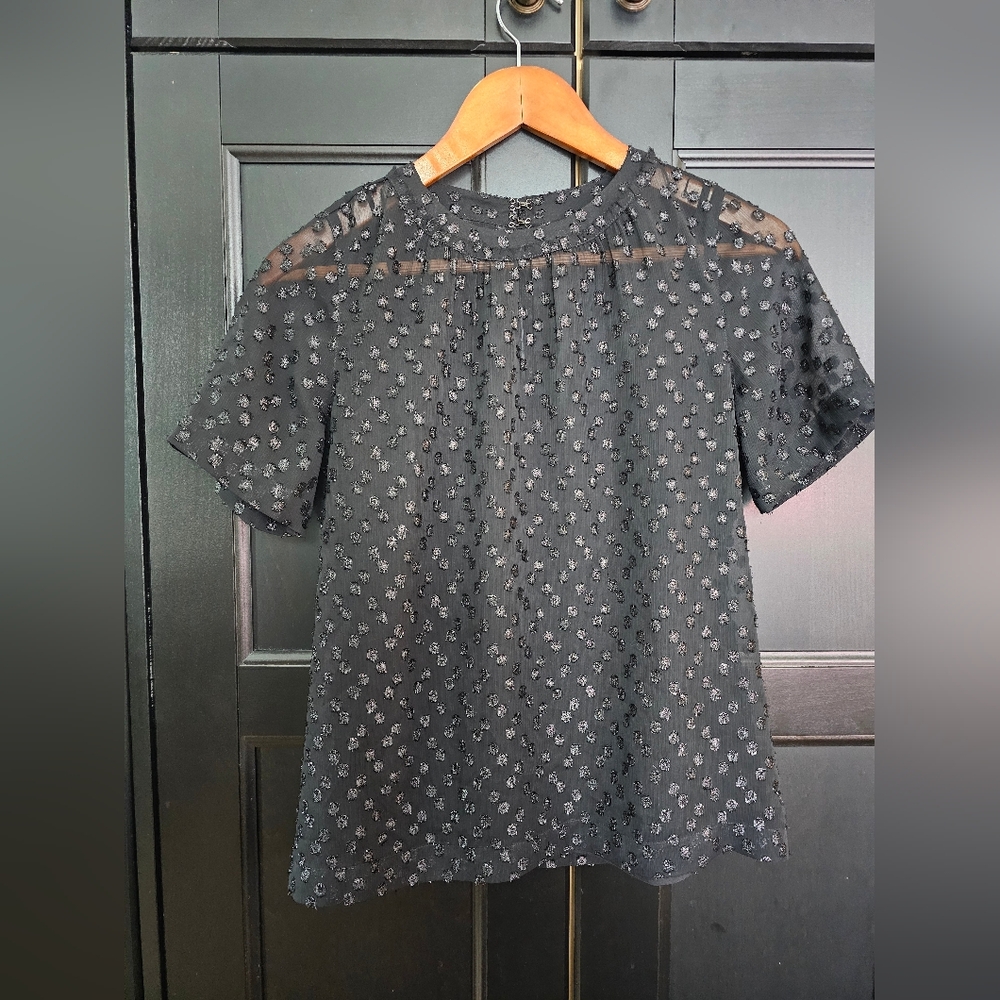 Madewell Sparkly Polka Dot Sheer Top- Black- Size XS
